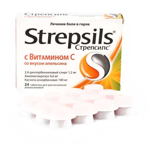Стрепсилс с Витамином C таблетки для рассасывания апельсин 24 шт. Reckitt Benckiser в Планета Здоровья