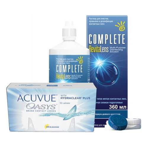 Контактные линзы Acuvue Oasys 12 линз R 8.4 -0.50 + Раствор Complete RevitaLens 360 мл в Планета Здоровья